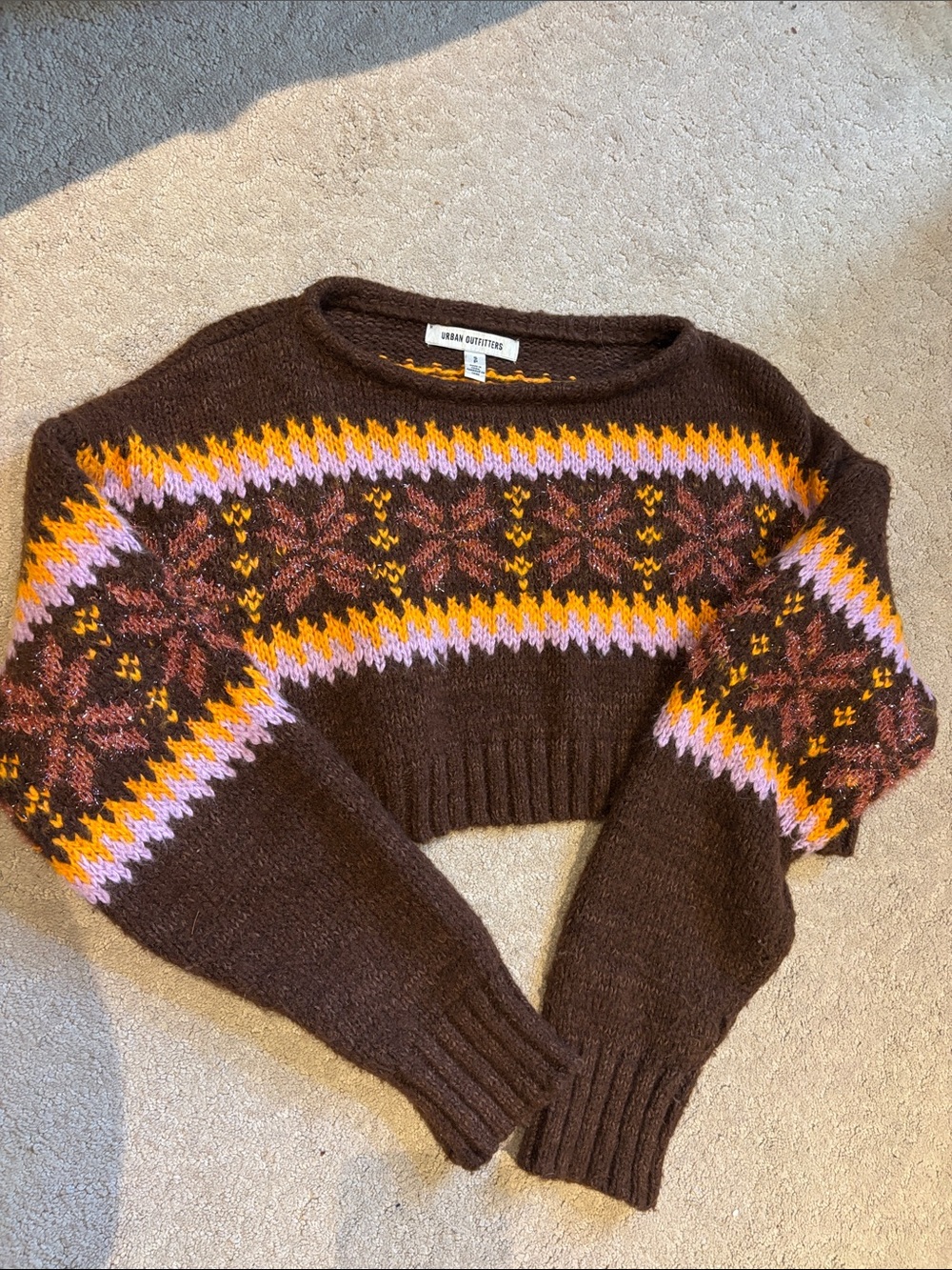Urban Outfitters Brown Fair Isle Argyle Cropped Sweater